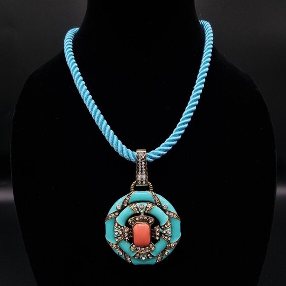Heidi Daus Turquoise & Coral Pendant Necklace With Crystal Accents & Gold-Tone - Picture 1 of 5